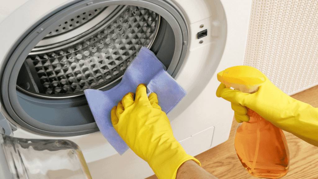 Clean your washing machine regularly to avoid grease on clothes